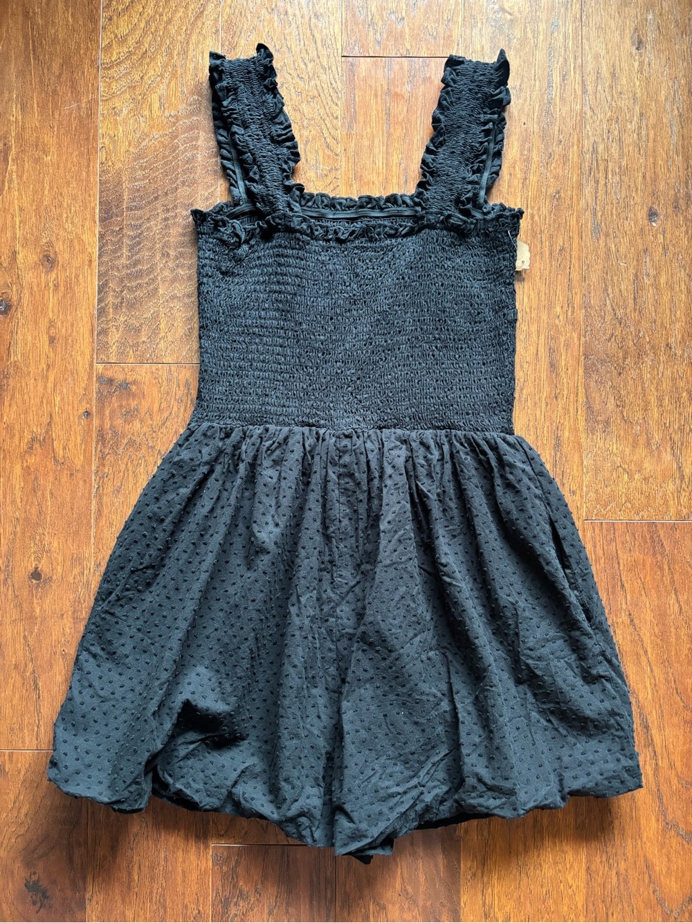 Black Smocked Romper Ruffle Strap Swiss Dot Shorts | Size L - Picture 6 of 11
